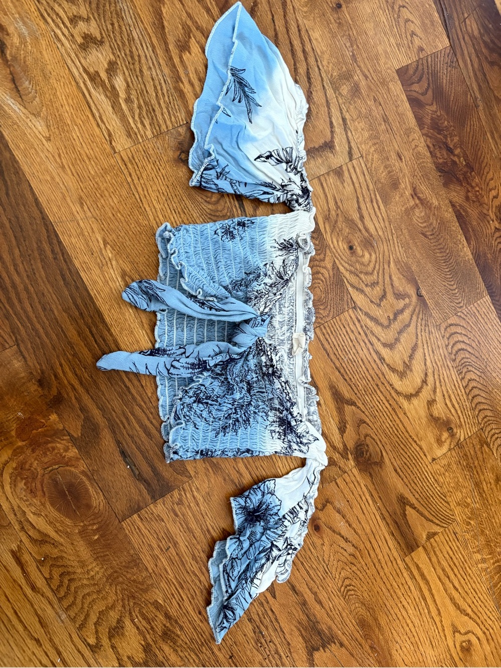 Surf Gypsy Light Blue Floral Smocked Bandeau Top with Ties